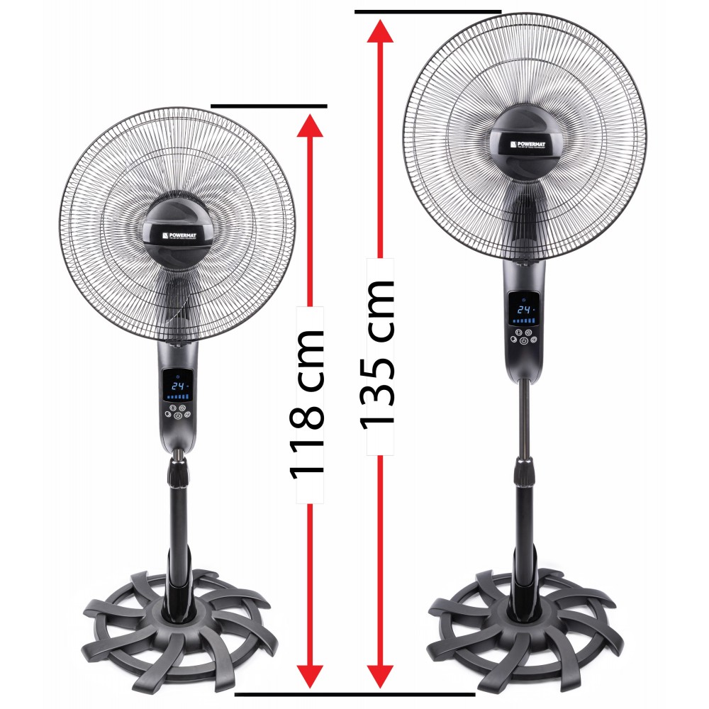 POWERMAT ST-5 Podlahový stojanový ventilátor 135cm 80W větrák modrý LCD