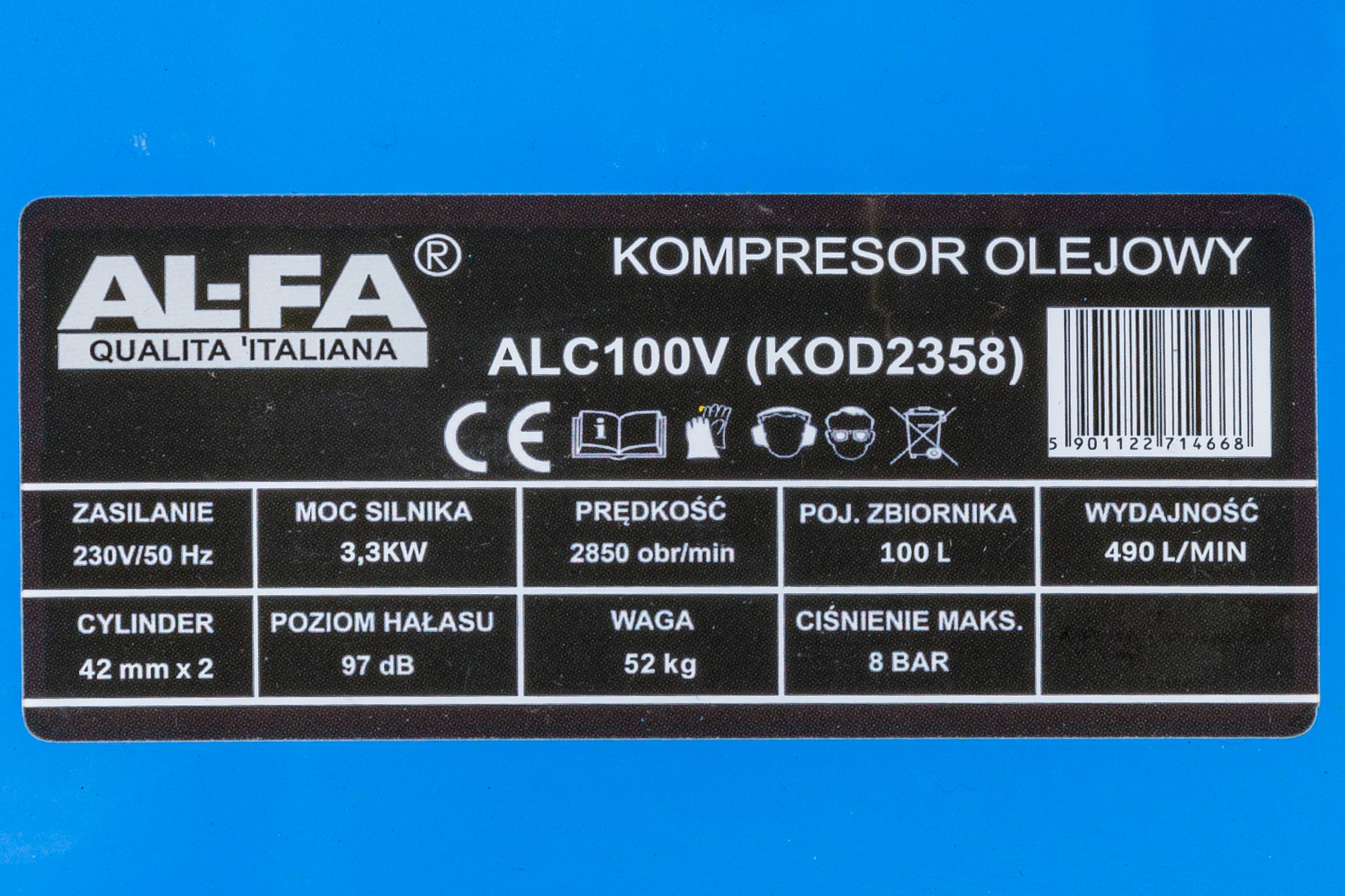 Al-Fa ALC-100V Olejový kompresor 100L 8 Barů