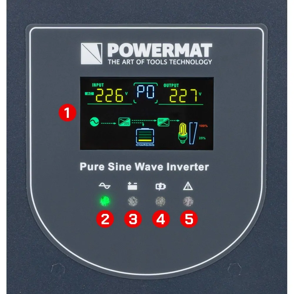 POWERMAT PM-UPS-3000MP Záložní zdroj UPS LCD 3000VA 2400W Pro pec ústředního topení