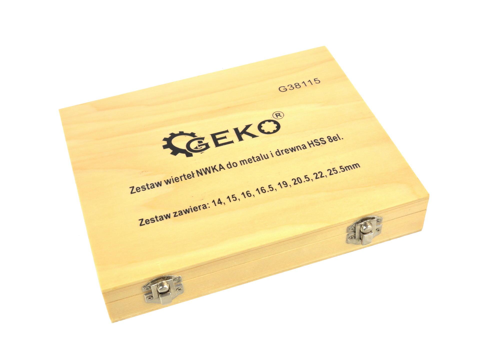GEKO G38115 SADA VRTÁKŮ NWKA do kovu dřeva HSS 8ks vrták v dřevěném kufříku