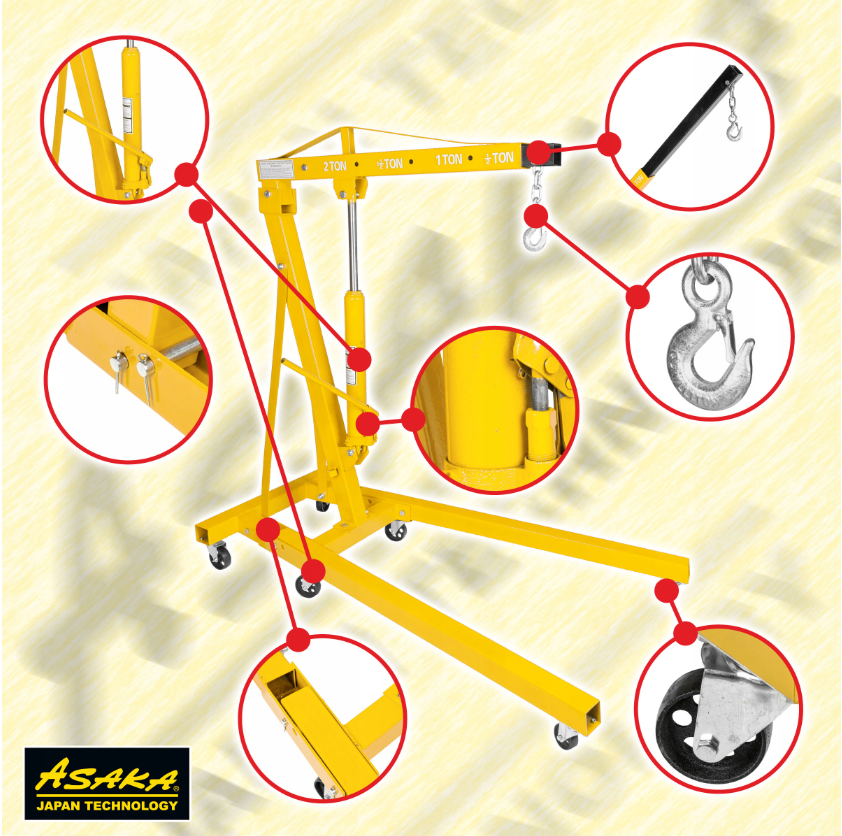 ASAKA ASEC-2T 2000kg Dílenský hydraulický jeřáb, zvedák, kladkostroj 2T