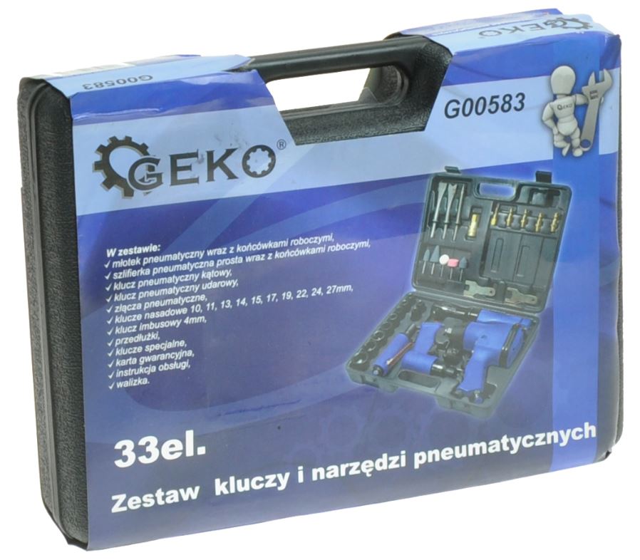 GEKO G00583 Pneumatický utahovák, kladivo, ráčna, bruska Sada nářadí 33ks