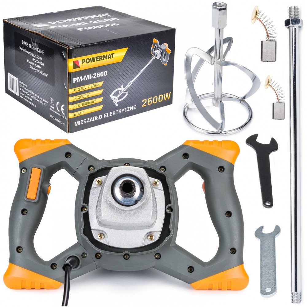 POWERMAT PM-MI-2600 ELEKTRICKÉ MÍCHADLO stavebních směsí 2600W míchací koště