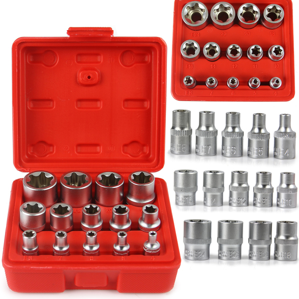 MAR-POL M66422 Sada klíčů Torx E4 - E24 / 1/2"+ 3/8" + 1/4" 