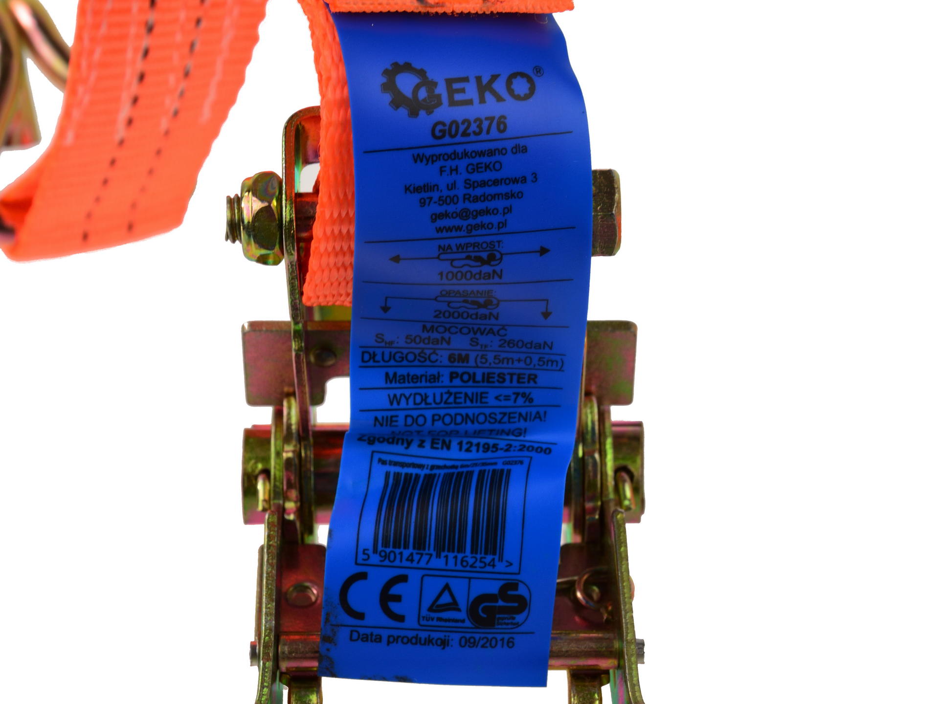 GEKO G02376 Upínací pás, popruh s ráčnou napínací 6m / 2T / 35mm