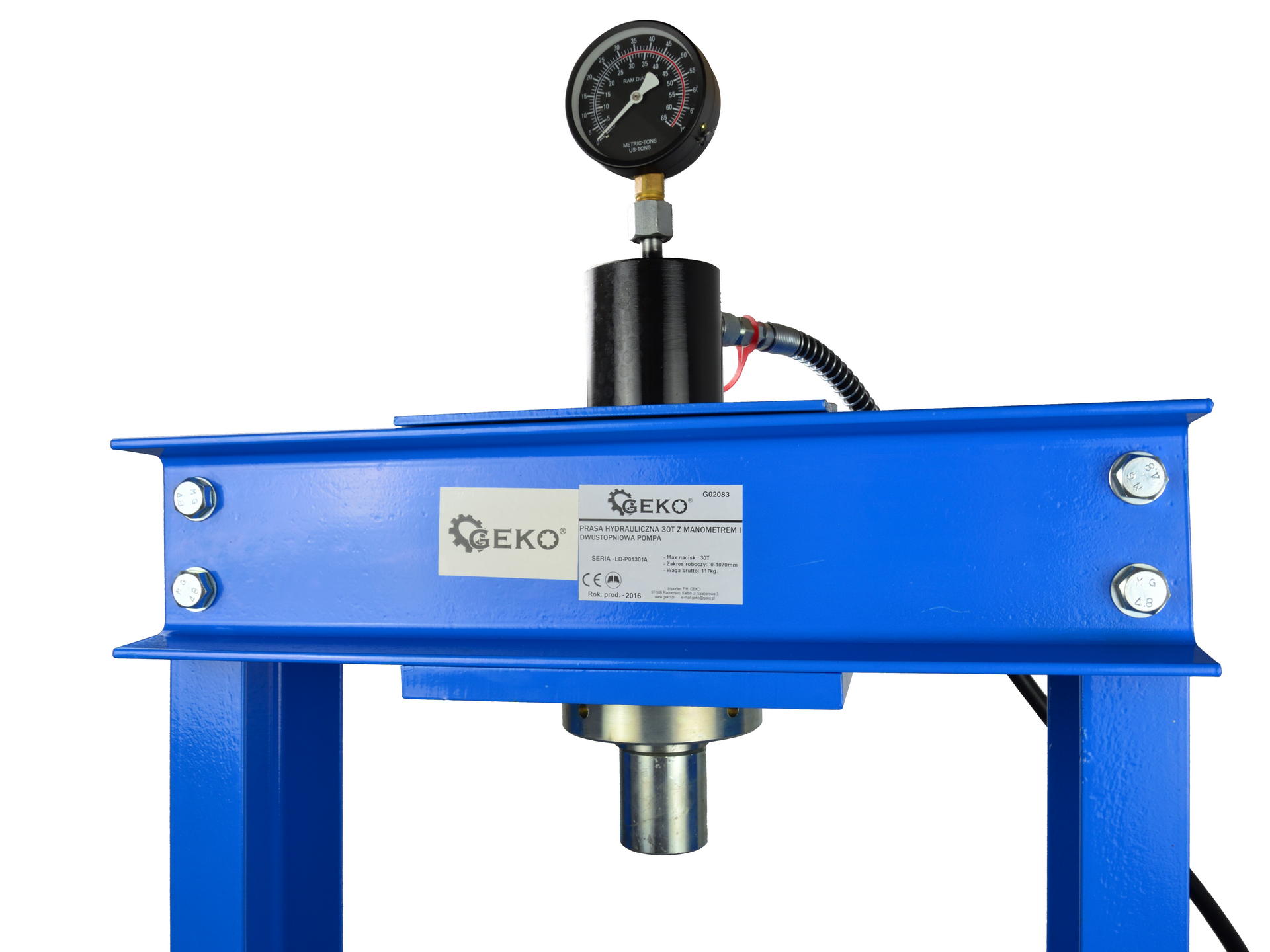 GEKO G02083 Hydraulický dílenský lis nosnost 30t s manometrem dvoustupňový