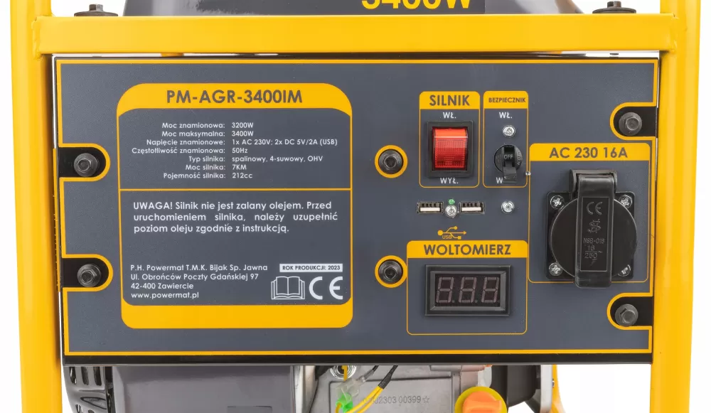 POWERMAT PM-AGR-3400IM INVERTOROVÁ ELEKTROCENTRÁLA GENERÁTOR 7HP 230V 3400W