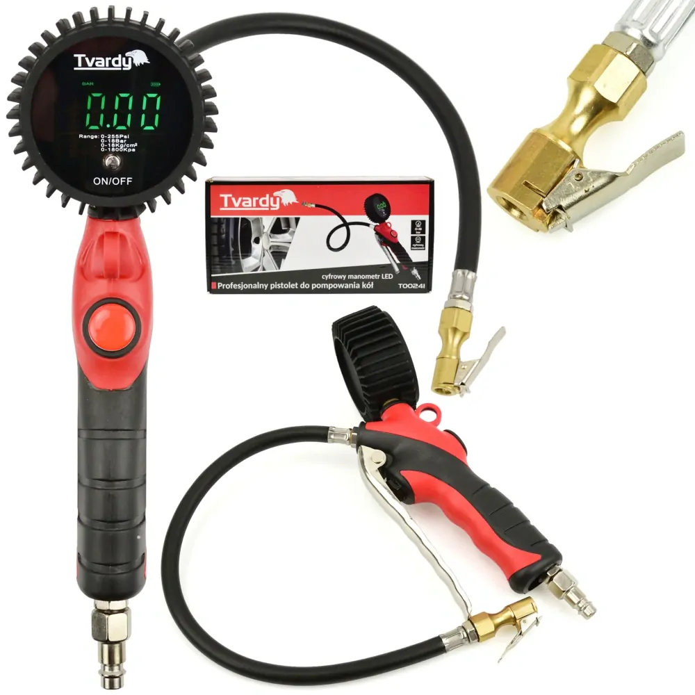 Tvardy T00241 Profesionální pistole na huštění pneumatik s digitálním LED tlakoměrem 0-18bar