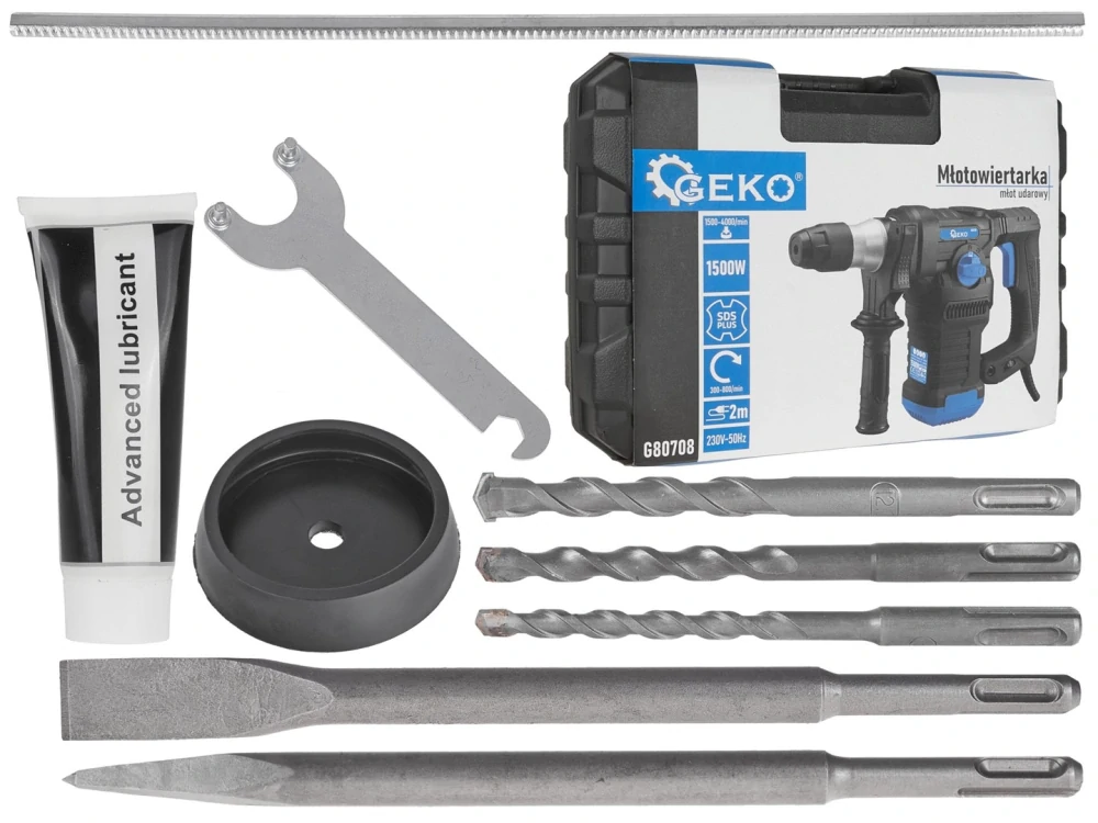 GEKO G80708 PŘÍKLEPOVÉ VRTACÍ BOURACÍ KLADIVO SDS + 1500W 6J příslušenství