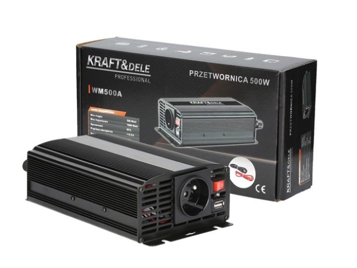 Kraft&Dele KD1252 Měnič napětí pro vozidla, auta 12V DC/AC 230V 500W USB výstup