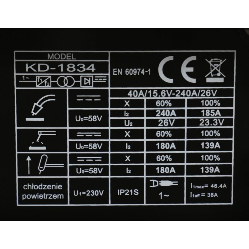 Kraft&Dele KD1834 Invertorová svářečka MIG MAG MMA TIG LIFT Synergy IGBT 240A LCD