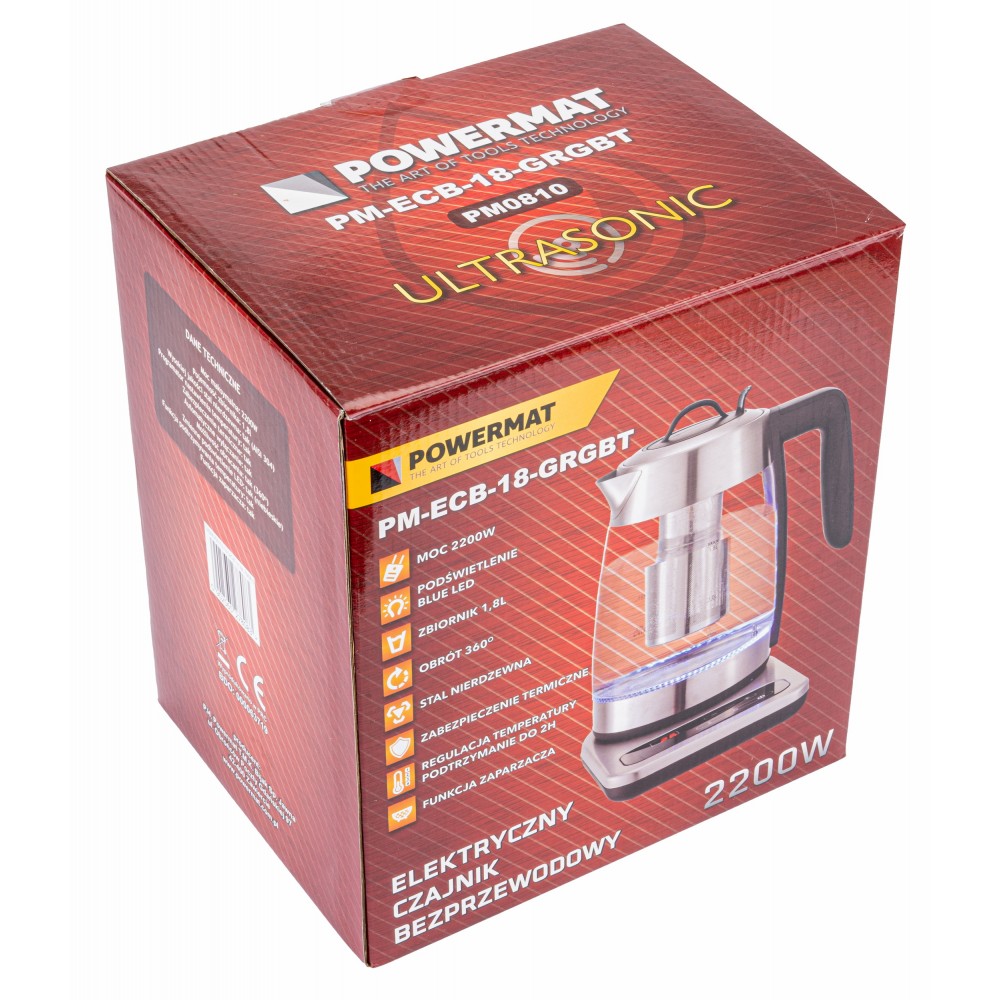 Powermat PM-ECB-18-GRGBT Rychlovarná konvice LED skleněná 2200W čajník na vodu