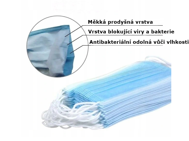SZP50 Ochranná rouška jednorázová lékařská chirurgická 3 vrstvá maska 50ks