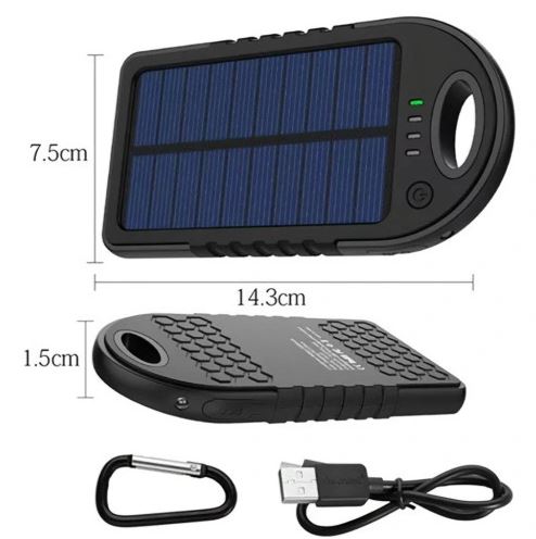 SOLÁRNÍ ZÁLOŽNÍ ZDROJ POWER BANKA 5000mAh 2x USB baterka lampa