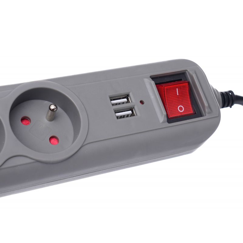 Kraft&Dele KD4034 3m Prodlužovací kabel s USB SE SPÍNAČEM 5 ZÁSUVEK + 2 USB