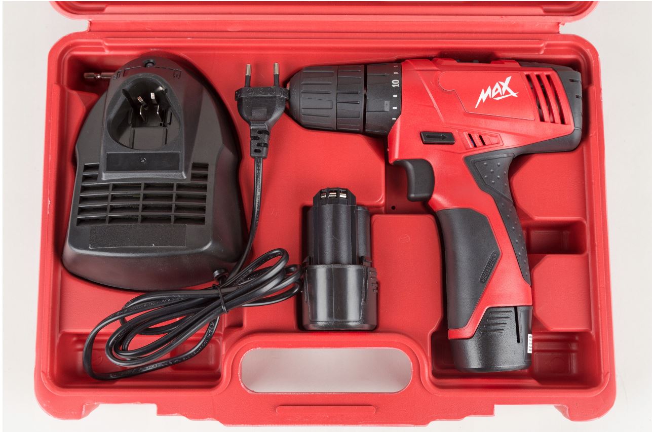 MAX MXCD12L SADA Aku 12V vrtací šroubovák vrtačka 2ks akumulátor + nabíječka