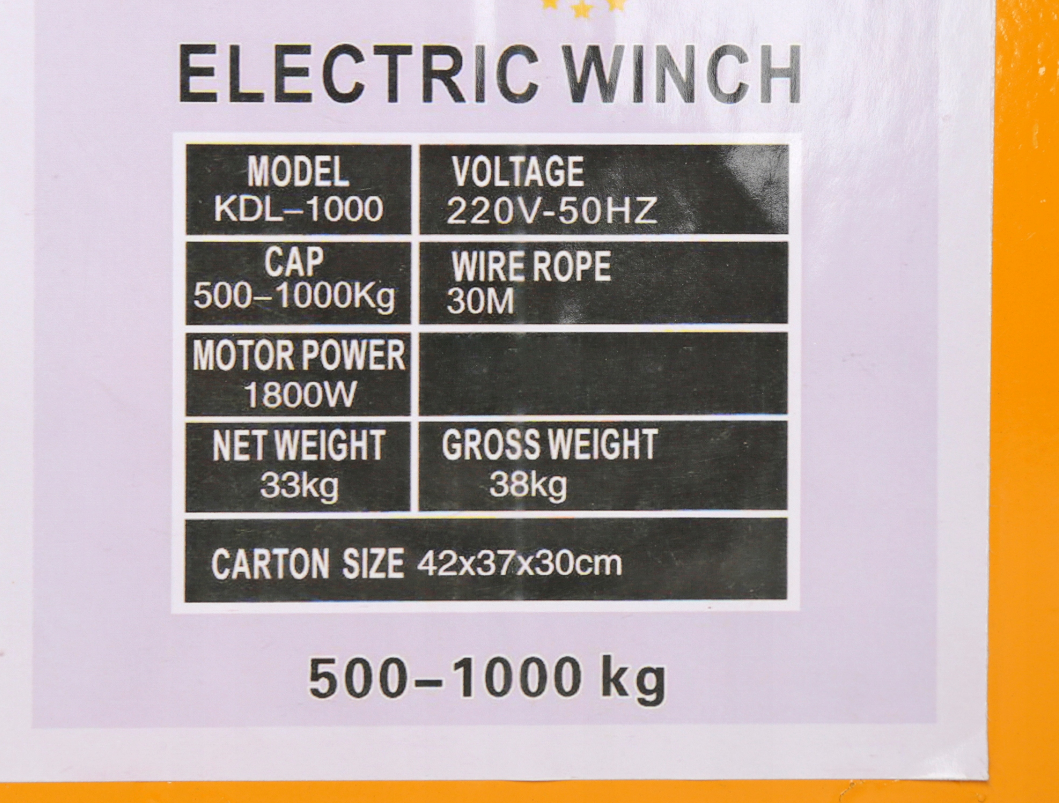 MAX KDL1000 / HJ210 1200W Elektrický lanový naviják 2200W 500/1000kg jeřáb, kladkostroj
