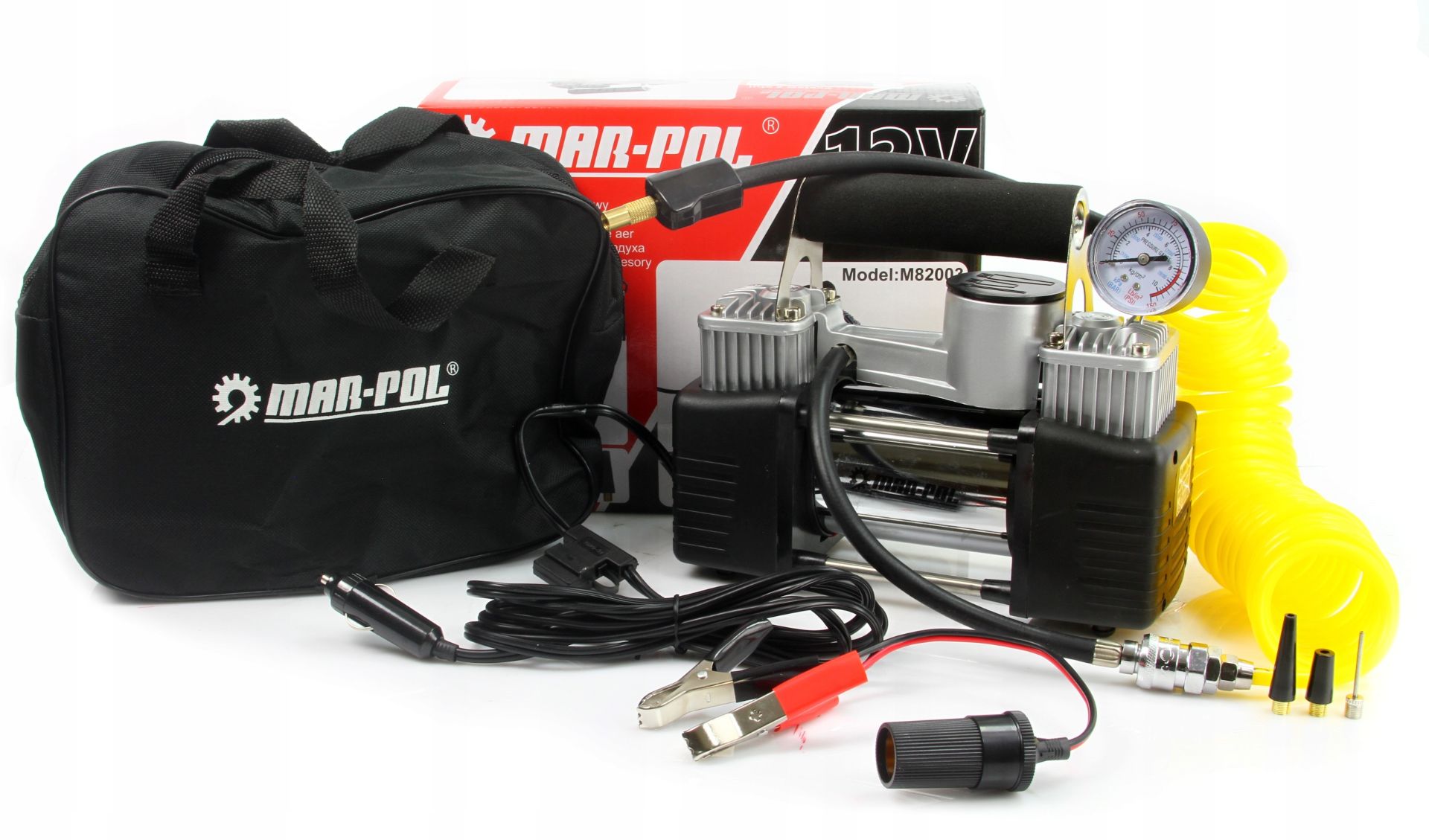 MAR-POL M82003 Automobilový kompresor, pumpa na kola do auta, 2 písty, pumpování 12V