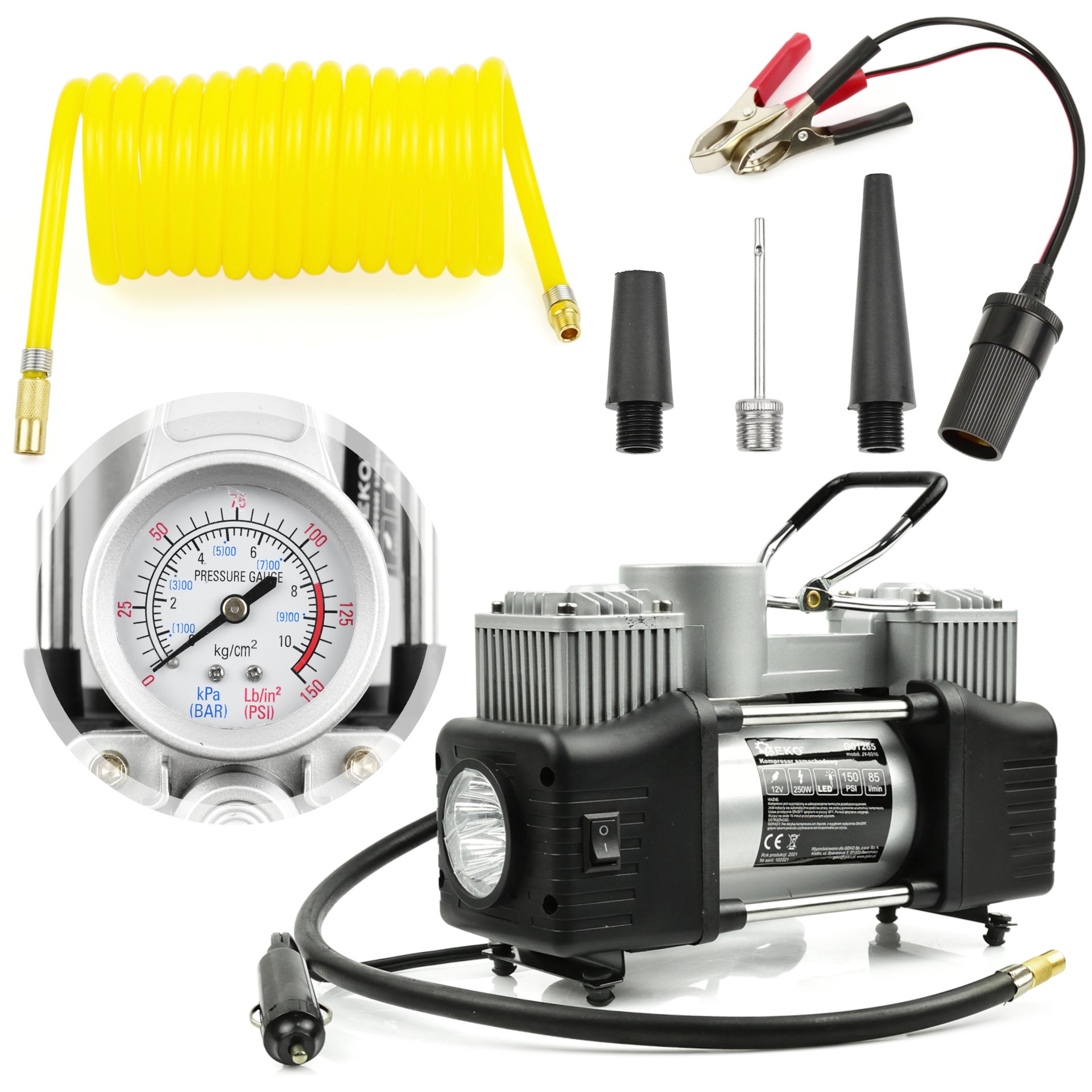 GEKO G01265 Kompresor 250W LED 12V pumpa na kola pumpování
