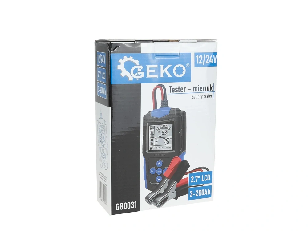 GEKO G80031 Tester měřič voltmetr, 12 / 24V 3Ah-200Ah tester baterií akumulátorů LCD