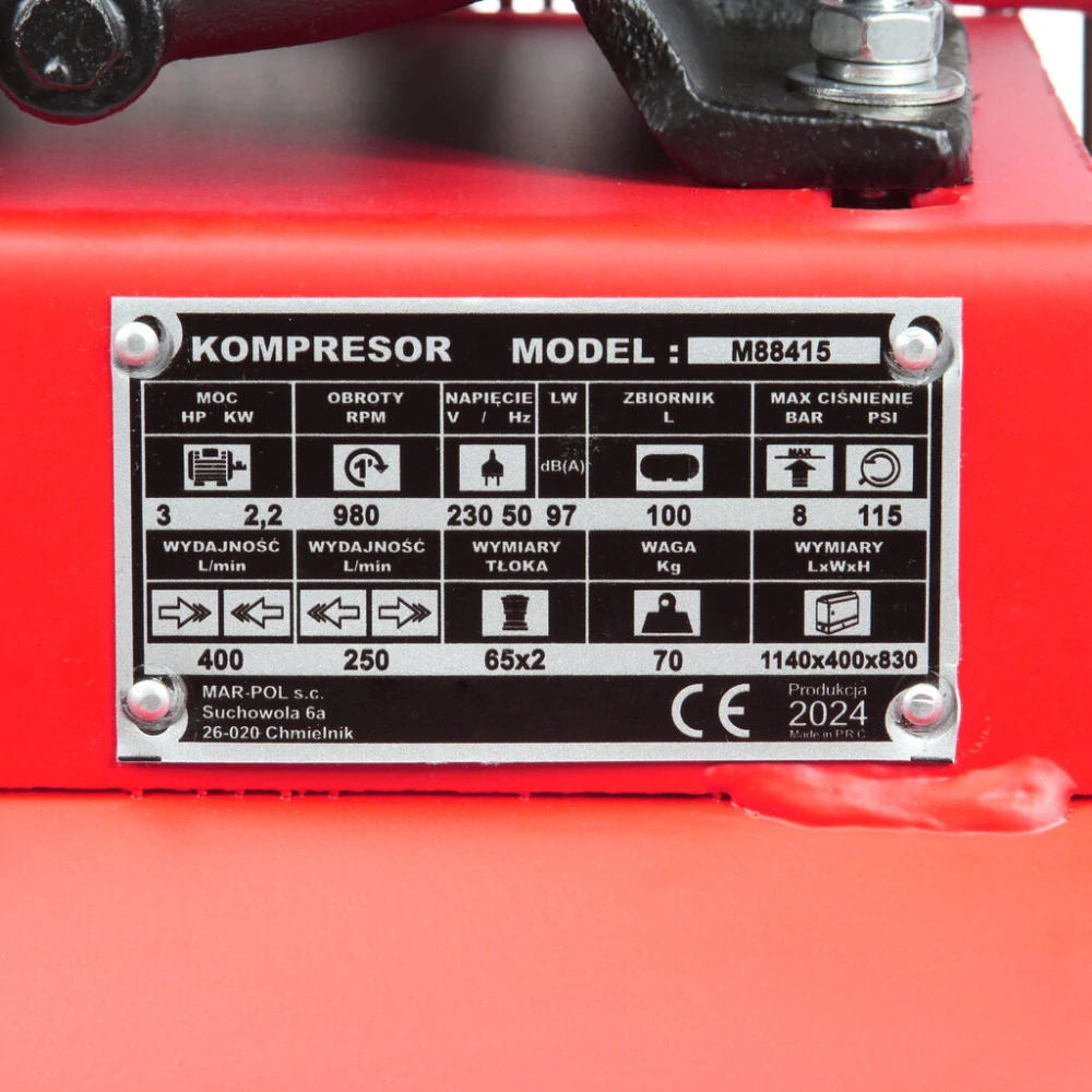 Mar-pol M88415 Olejový kompresor 100L 2 písty 2,2kW 230V