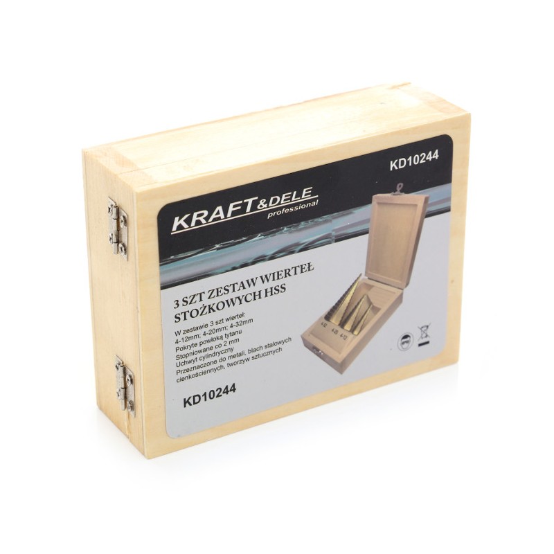 Kraft&Dele KD10244 Sada stupňovité kuželové vrtáky stromečkové 4-32mm HSS 3 ks