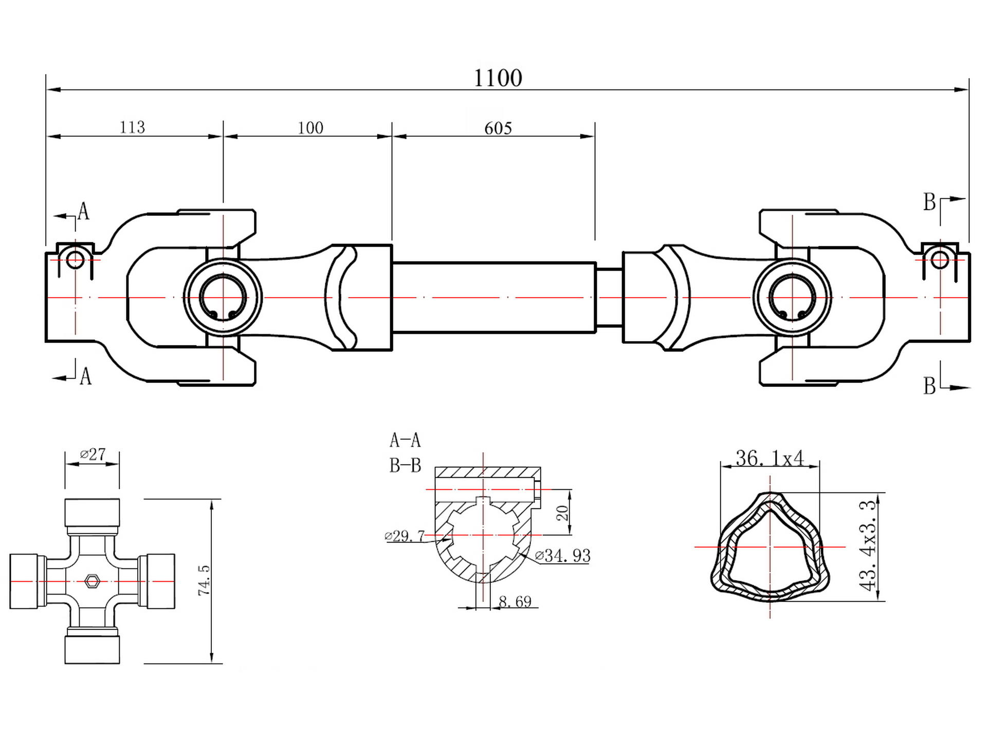 GEKO G72305 Kardanový kloubový hřídel 110cm 500Nm