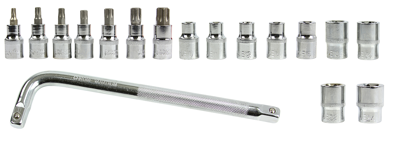 MAR-POL M58202 Nástrčné klíče TORX 1/2" 17ks E10-E24