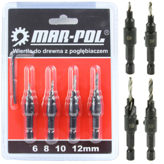 MAR-POL M22334 Sada vrtáků do dřeva se záhlubníkem 6-12mm