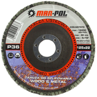 MAR-POL M07970 Brusný kotouč lamelový 125mm P36 na dřevo kov