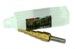 Mar-pol M22325 STUPŇOVITÝ VRTÁK DO KOVU, DŘEVA 1ks S POVLAKEM HSS 4-12mm