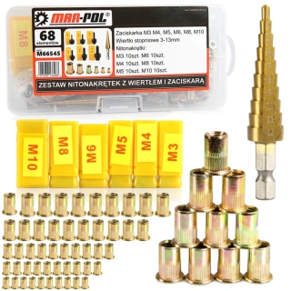 MAR-POL M66545 Nýtovací matice M3-M10 stupňovitý vrták 3-13mm sada