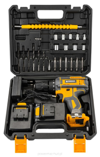 POWERMAT PM-WA-21V-2AT Aku 21V vrtací šroubovák vrtačka 2 baterie + sada přiíslušenství 19ks
