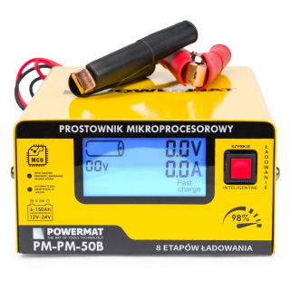 POWERMAT PM-PM-50B Mikroprocesorová nabíječka baterií 12/24V 8 stupňová LCD