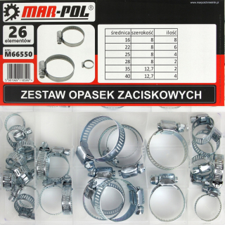 MAR-POL M66550 Sada hadicových svorek 26ks hadicové svorky spony