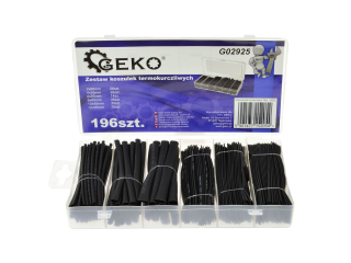 GEKO G02925 Smršťovací černé bužírky pásky na kabely konektory 196ks Sada