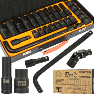 MAR-POL M58233 Nástrčné klíče hlavice gola sada 1/2" 6-hranné BJC 8-24mm 27ks