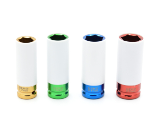 GEKO G10511 Nástrčné rázové klíče hlavice 1/2" na ALU disky 17,19,21,22mm barevné
