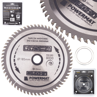 POWERMAT TDD-185x20x60Z Vidový kotouč na dřevo 185x20 60z