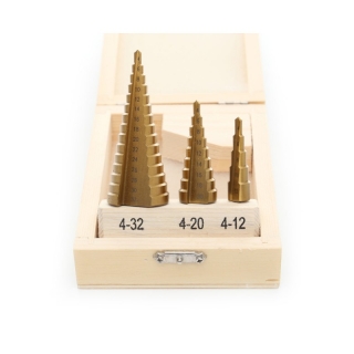 Kraft&Dele KD10244 Sada stupňovité kuželové vrtáky stromečkové 4-32mm HSS 3 ks