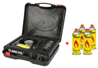 MAR-POL M90016 Turistický PŘENOSNÝ VAŘIČ + 4 kartuše náplně